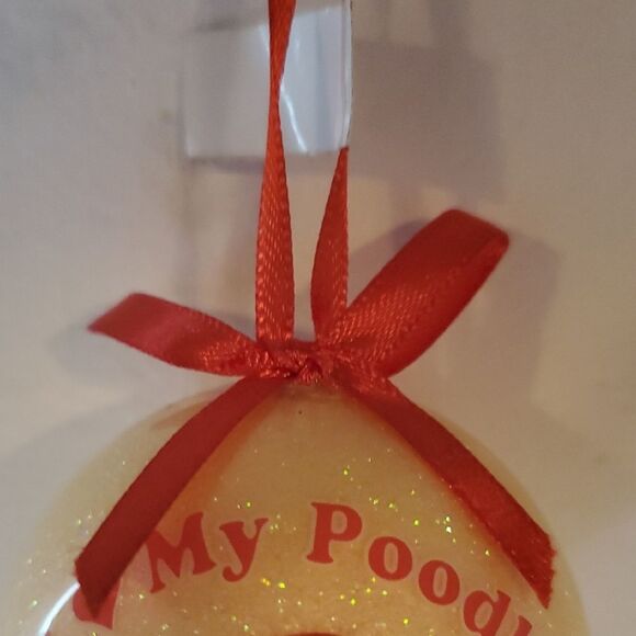 I Love My Poodle Holiday Ornament - Cream and Red - Picture 3 of 4
